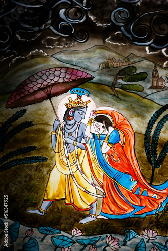 Stained glass in Iskcon temple : Krishna and Rada
