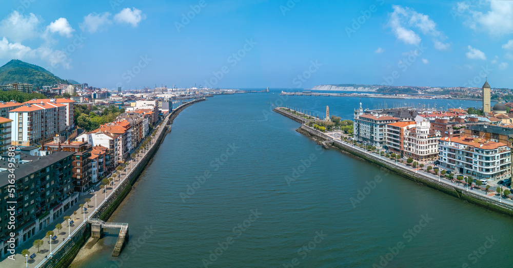 Panorama of Aerial view of El Abra of Bilbao in Basque Country