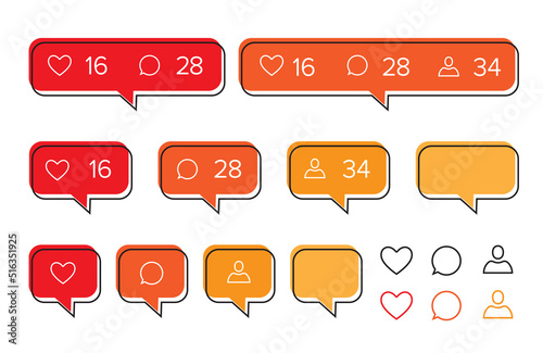 Like, Follower, Comment Icon Set. Trendy Style.