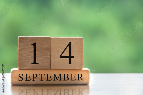 September 14 calendar date text on wooden blocks with copy space for ideas. Copy space and calendar concept