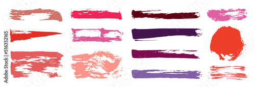 Makeup strokes. Beauty and cosmetic nude brush stains.  Set of lipstick swatches. Hand drawn.