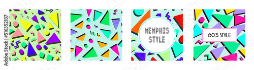 Set of Retro vintage 80s or 90s fashion style abstract pattern background. Good for textile fabric design, wrapping paper and website wallpapers.