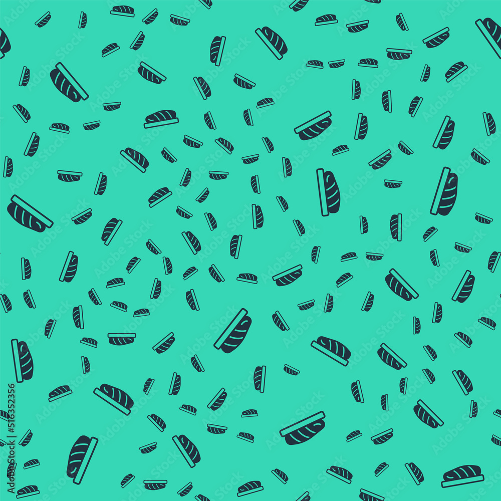 Black Fish steak icon isolated seamless pattern on green background. Vector Black Fish steak icon isolated seamless pattern on green background. Vector