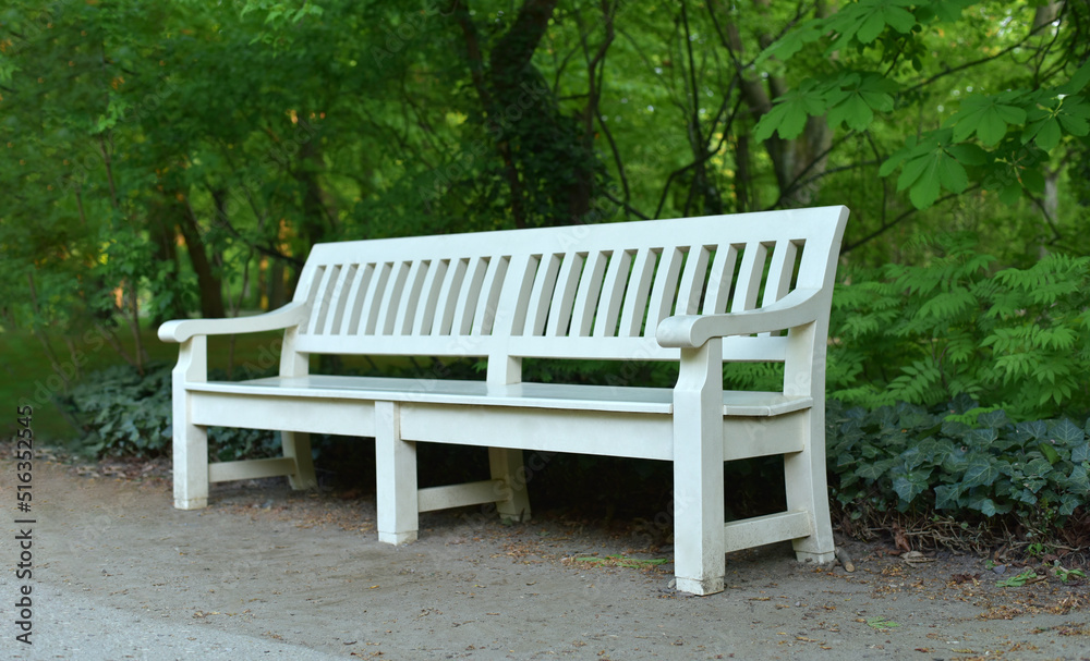 Big white bench in the park