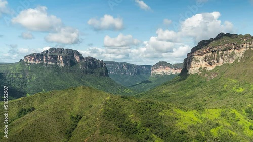 Zoom out time lapse view of Vale do Pati (Pati Valley) landscape in the Chapada Diamantina National Park in Bahia, northeastern Brazil, South America.  photo