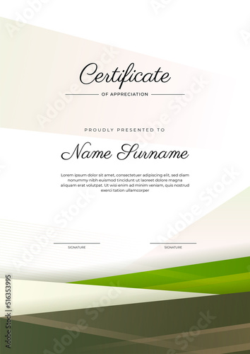 Modern elegant green certificate of achievement template with badge and border. Designed for diploma, award, business, university, school, and corporate.