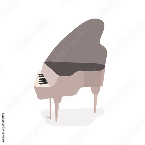 Minimalistic vector illustration of classical grand piano with white and black keyboards isolated over white background with soft shadow. Music instrument for concert and performance.