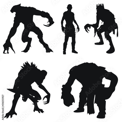 A set of silhouettes of monsters and terrible creatures (5 pieces)