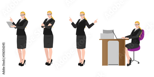 Set of beautiful businesswoman isolated on white background. cartoon character of businesswoman.