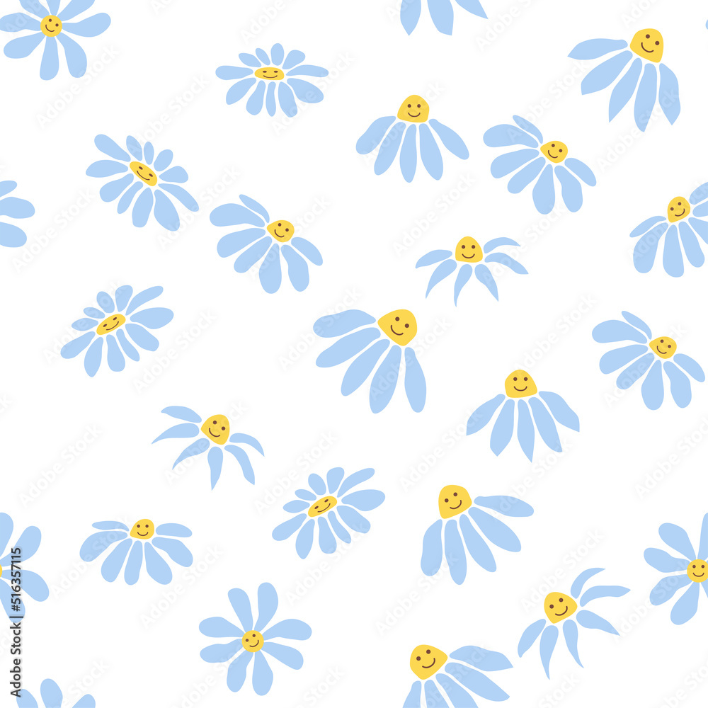 Obraz premium Groovy daisy retro seamless pattern. 70s vibe hippie ornament. Floral wallpaper.