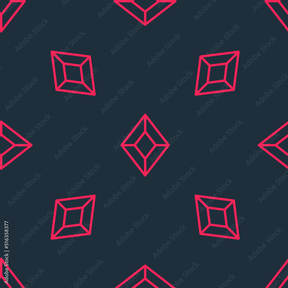 Red line Gem stone icon isolated seamless pattern on black background. Jewelry symbol. Diamond. Vector Red line Gem stone icon isolated seamless pattern on black background. Jewelry symbol. Diamond. Vector