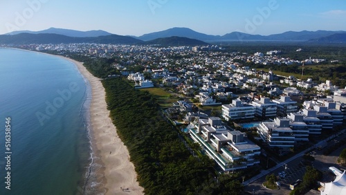 Drone view of a beautiful sea in Florianopolis, Brazil photo