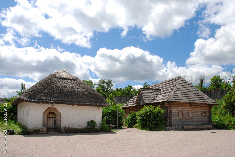 medieval wooden and clay houses of the cossacks