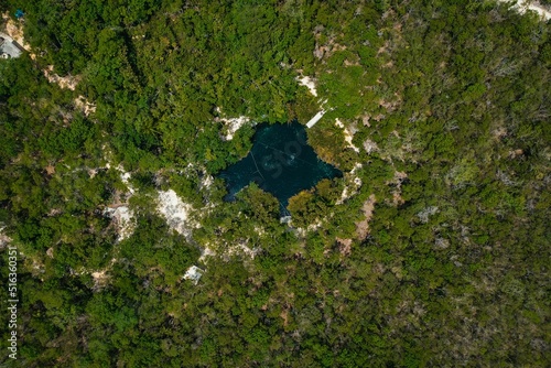 Aerial shot of the Cenote Cristalino in Tulum, Mexico photo