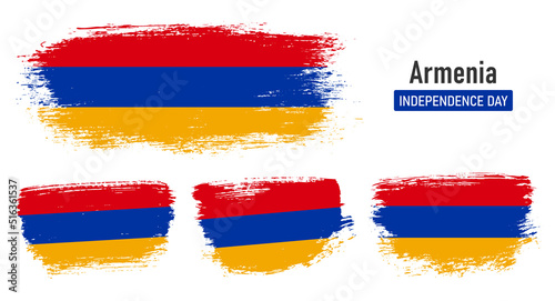 Textured collection national flag of Armenia on painted brush stroke effect with white background