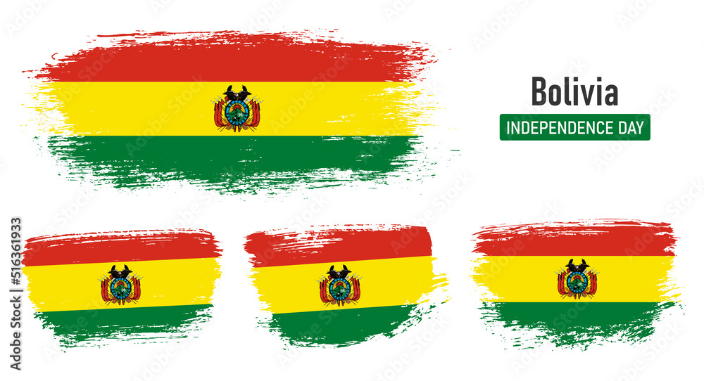 Obraz premium Textured collection national flag of Bolivia on painted brush stroke effect with white background