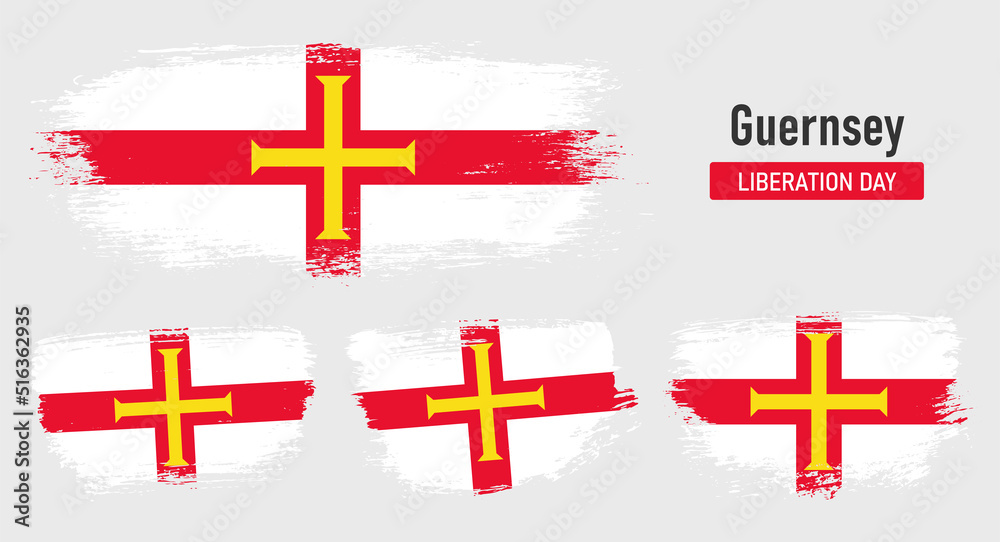 Obraz premium Textured collection national flag of Guernsey on painted brush stroke effect with white background