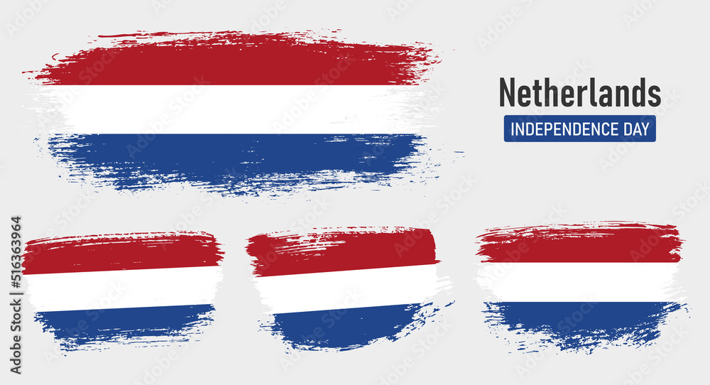 Textured collection national flag of Netherlands on painted brush stroke effect with white background Textured collection national flag of Netherlands on painted brush stroke effect with white background