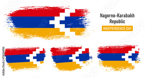Textured collection national flag of Nagorno-Karabakh Republic on painted brush stroke effect with white background