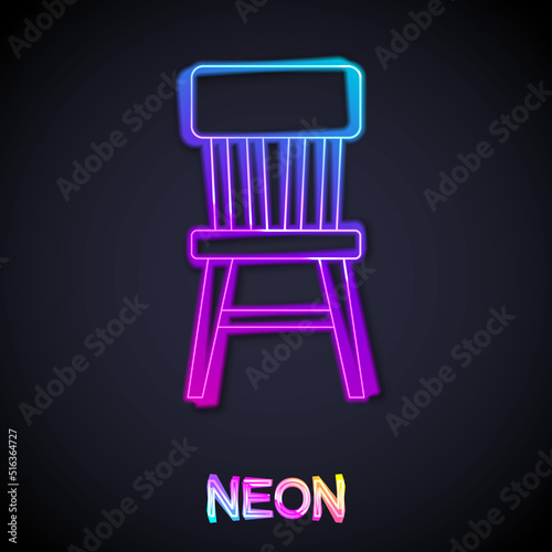 Glowing neon line Chair icon isolated on black background. Vector
