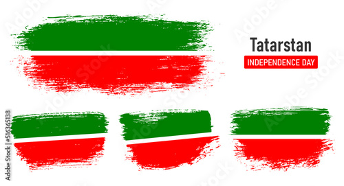 Textured collection national flag of Tatarstan on painted brush stroke effect with white background