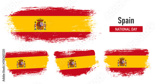 Textured collection national flag of Spain on painted brush stroke effect with white background