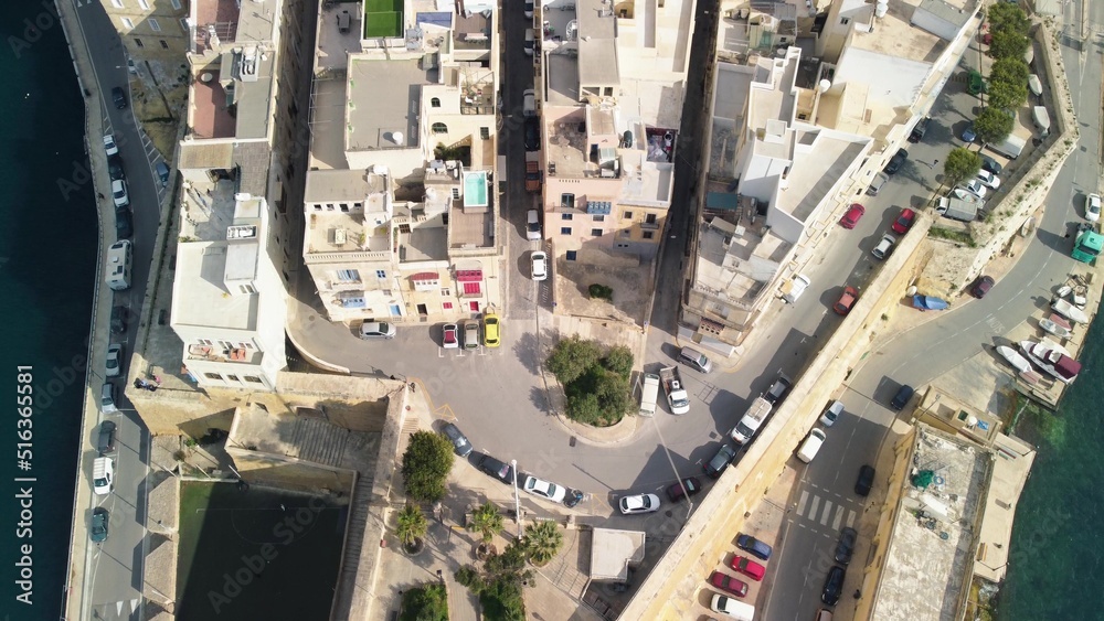 Aerial view of Senglea ancient cityscape in Malta
