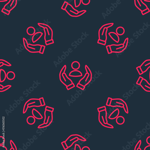 Red line Life insurance icon isolated seamless pattern on black background. Security, safety, protection, protect concept. Vector