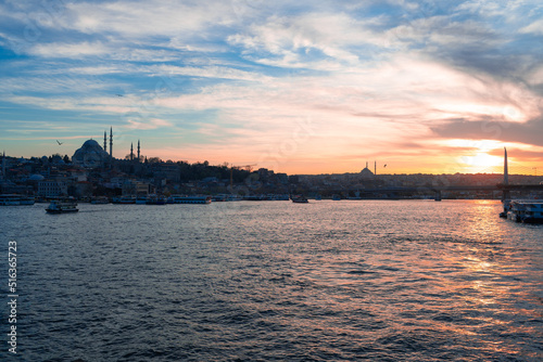 Boats in sea and scenic sunset in Istanbul © fotofabrika