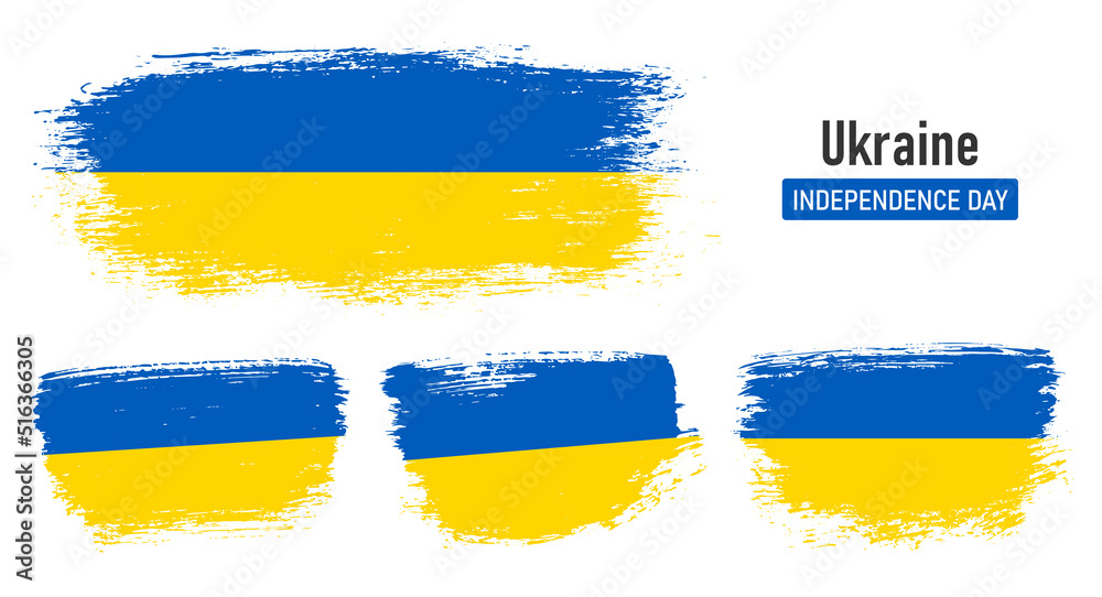 Obraz premium Textured collection national flag of Ukraine on painted brush stroke effect with white background