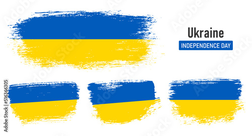 Textured collection national flag of Ukraine on painted brush stroke effect with white background