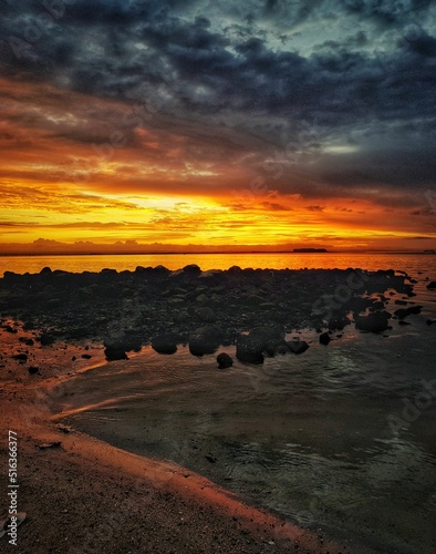 Scenic shot of sunset over a sea after a hurricane in La Paz, Baja California, Mexico
