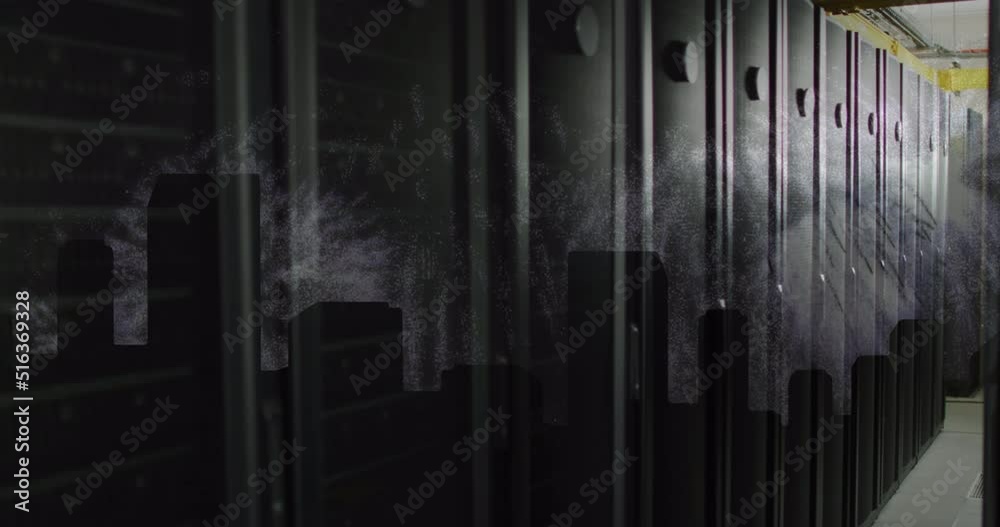 Animation of fireworks over server room Animation of fireworks over server room