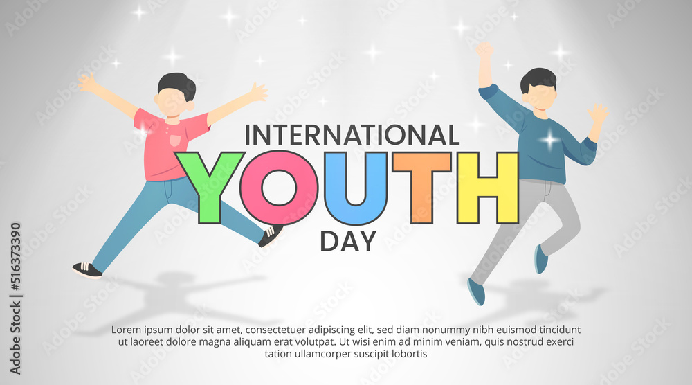 International youth day background with happy teenagers are jumping