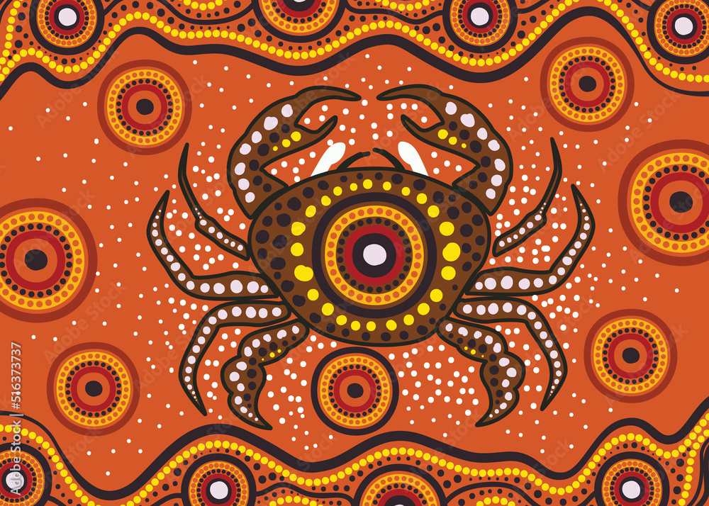 Crab art in aboriginal dot style Crab art in aboriginal dot style