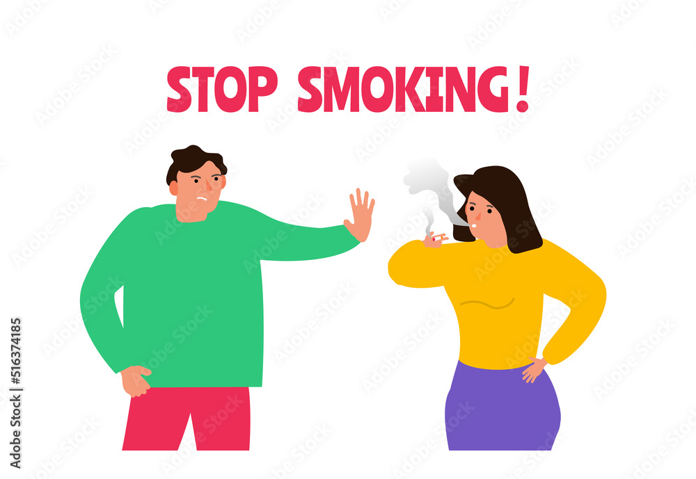 stop smoking man and woman smoker with cigarette vector illustration