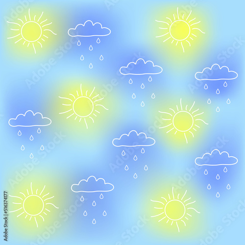 Weather design. Cloud with rain drops and sun.Vector Illustration