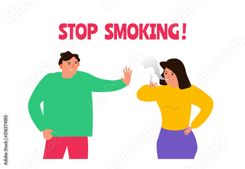 stop smoking man and woman smoker with cigarette vector illustration