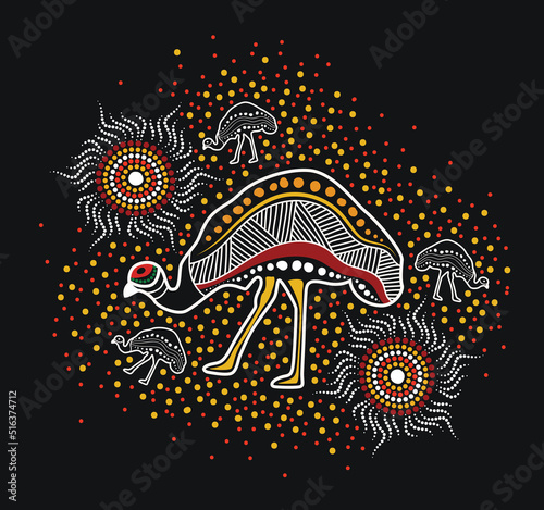 Aboriginal style of Emu art - Illustration