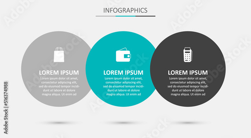 Set Wallet, Paper shopping bag and POS terminal. Business infographic template. Vector