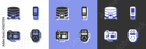 Set Artificial intelligence robot, Cloud database, Motherboard and USB flash drive icon. Vector