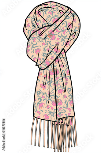 BOHEMIAN PATTERN PRINTED FELT SCARF WITH TASSEL IN EDITABLE VECTOR FILE