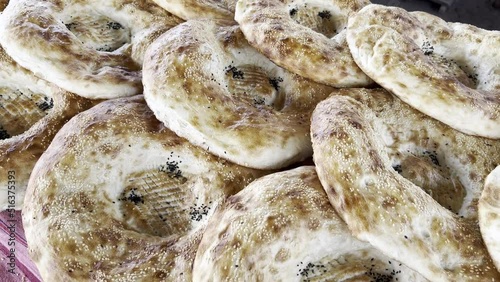 This is chap chak bread from Samarkand with sesame seeds on top. photo