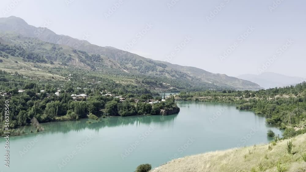 Chirchik river in Tashkent actually has cloudy water, but green clear water flows up to the water dam. Chirchik river in Tashkent actually has cloudy water, but green clear water flows up to the water dam.