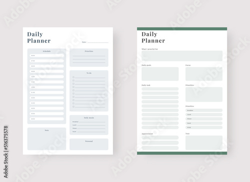 Daily planner template. Set of planner and to do list. Modern planner template set. Vector illustration. 
