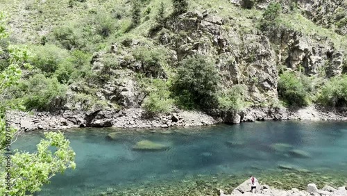 Turquoise waters of the lake in Urungach in Tashkent. photo