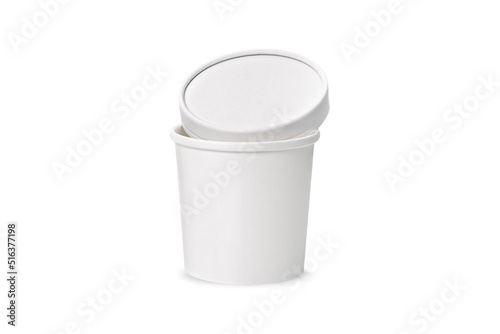 White glass for soup. Eco paper tableware soup cup, food container, isolated on white background, clipping path, full depth of field. Space for text.
