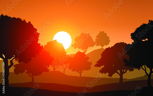 sunset in the forest vector background