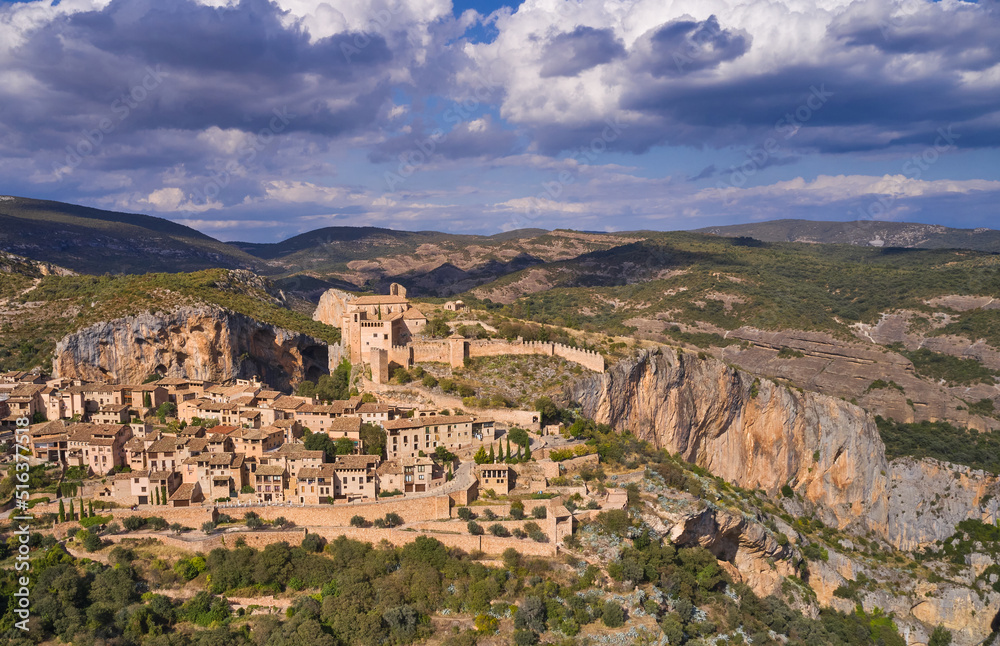 drone view of Alquezar one of the most scenic towns in Sierra de Guara natural park