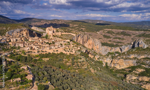 drone view of Alquezar one of the most scenic towns in Sierra de Guara natural park